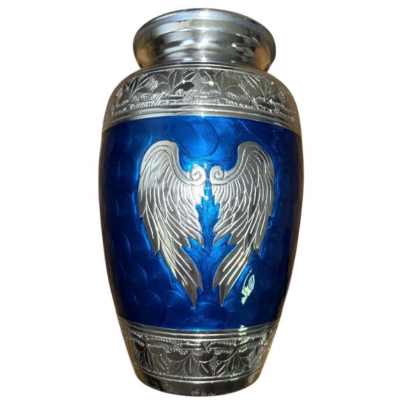 Cremation Urn for Human Ashes for Humans or Pets Angel Wings Blue - Picture 5 of 7